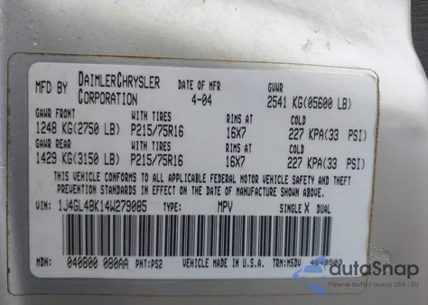 2004 Jeep Liberty Sport from USA, damaged, VIN 1J4GL48K14W279085